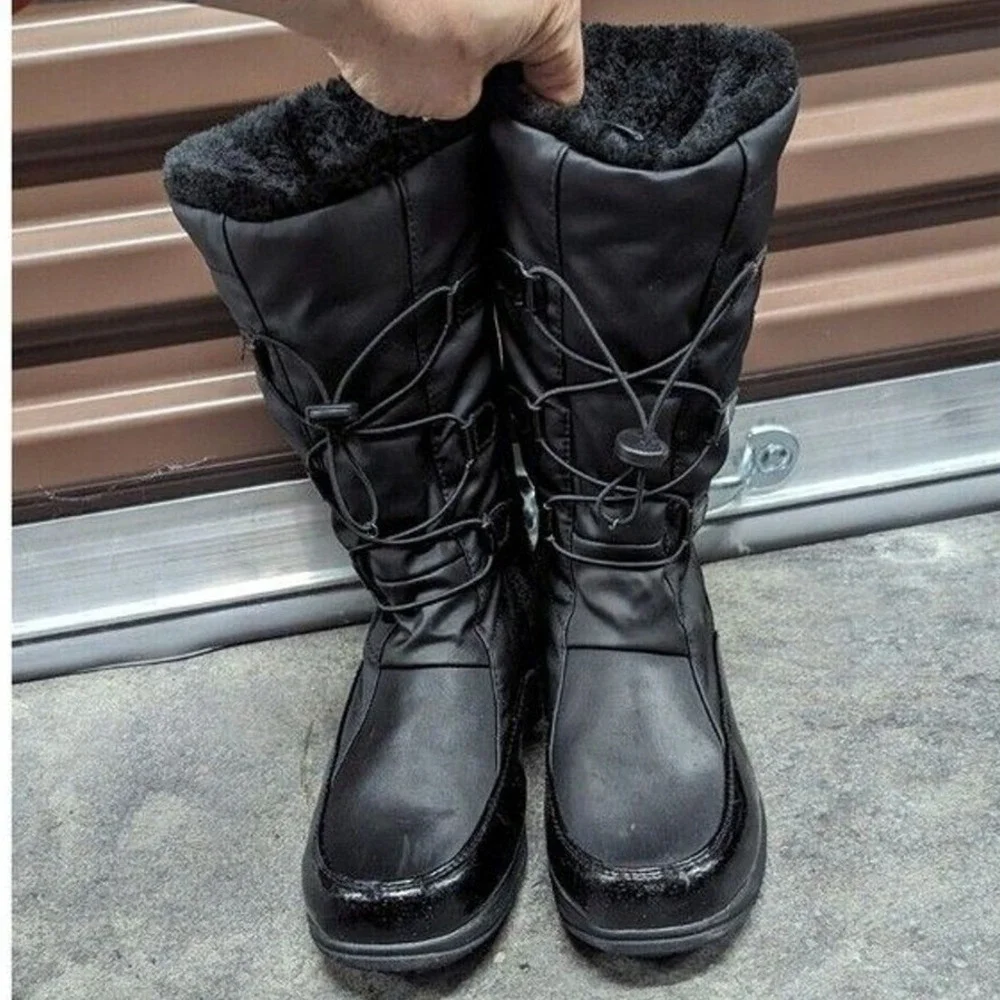 Coastal Winter Weatherproof Faux Fur Snow Boots Black Waterproof Women's Size 9M